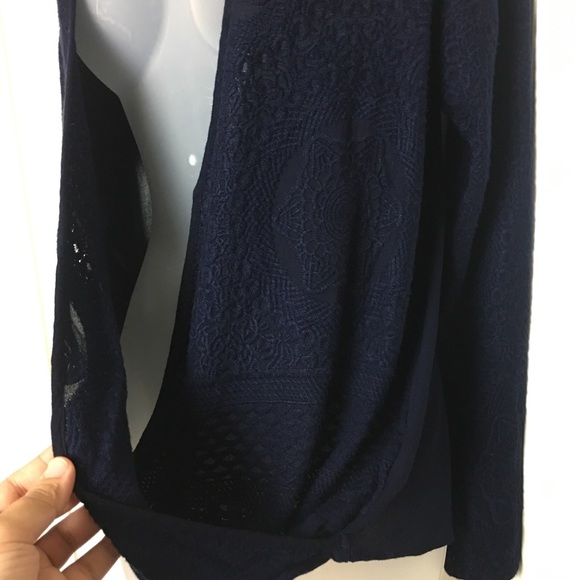 Flowers of Romance Embroidered Navy Faux Wrap Top - Picture 5 of 8